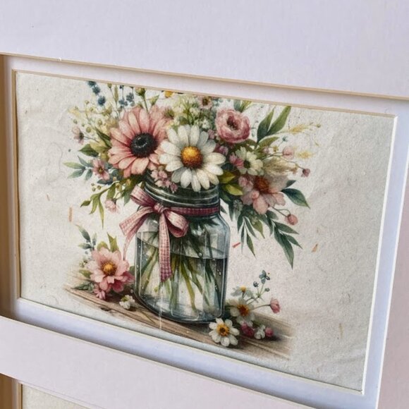 Cottage Shabby Chic Double Image Floral Prints Rice Paper Framed - Picture 5 of 6